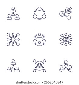 Connect icon set. Line style. Editable stroke. people, connect, connection, affiliate marketing, link, network.