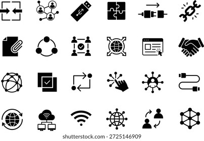 Conjunto de iconos de conexión. Símbolo de red e integración. Contiene unión, conectividad, conexión, cable, Enlace, interacción, juntos, tecnología y más. Ilustración vectorial.