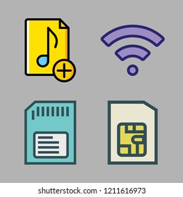 connect icon set. vector set about music file, memory card, wifi and sim card icons set.