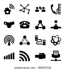 Connect icons. set of 16 editable filled connect icons such as children panties, desk phone, home connection, connection, wi-fi, phone cable, cable, signal