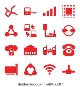 Connect icons set. set of 16 connect filled icons such as laptop connection, connected phone, desk phone, chip, wi-fi, connection, signal, cloud protection