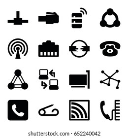 Connect icons set. set of 16 connect filled icons such as connection, pin, call, wi-fi, laptop connection, signal, server, phone, desk phone