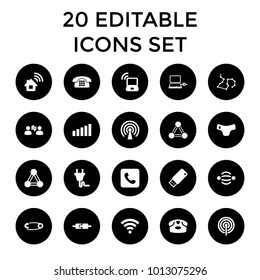 Connect icons. set of 20 editable filled connect icons such as connection, children panties, desk phone, home connection. best quality connect elements in trendy style.