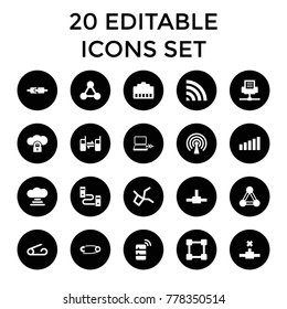 Connect icons. set of 20 editable filled connect icons such as connection, pin, cloud connection, wi-fi, connected phone. best quality connect elements in trendy style.