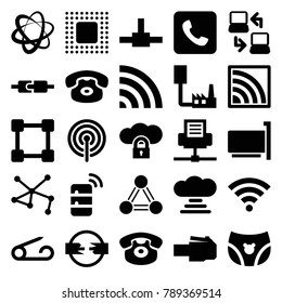 Connect icons. set of 25 editable filled connect icons such as pin, desk phone, cloud connection, connection, wi-fi, cloud protection, phone cable, plug in power socket, cable