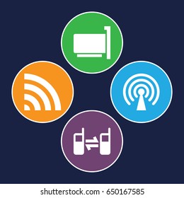 Connect icons set. set of 4 connect filled icons such as wi-fi, connected phone, signal