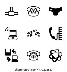 Connect icons. set of 9 editable filled and outline connect icons such as children panties, network connection, laptop connection, phone, pin, desk phone