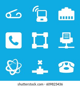 Connect icons set. set of 9 connect filled icons such as pin, desk phone, call, laptop signal, network connection, phone cable