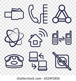Connect icons set. set of 9 connect outline icons such as connection, desk phone, connected phone, laptop connection