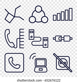 Connect icons set. set of 9 connect outline icons such as call, signal, connection, laptop signal, phone, no plug, network connection, plug in power socket