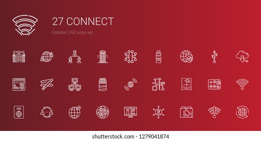 Connect Icons Set. Collection Of Connect With Web Plugin, Networking, Website, Internet, Earth Grid, Network, Wifi, Signal, Components, Sticks. Editable And Scalable Connect Icons.