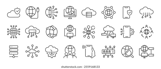 Connect icons set. Internet connection, network, computing line icon. Vector.