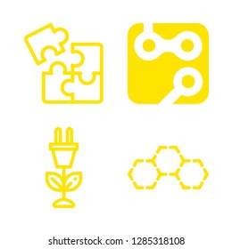 connect icons set with plug, four pieces puzzle and computer square button symbol with circles and lines vector set