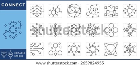 Connect icons set. Various connecting elements and nodes that is related to technology. Vector editable stroke.