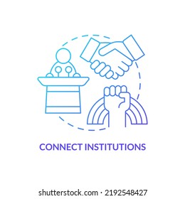Icono de concepto de gradiente azul para conectar instituciones. Organizaciones sociales. Activismo. Ilustración de línea delgada de idea abstracta de soporte estatal. Dibujo de contorno aislado. Multitud de fuentes Pro-Bold utilizadas