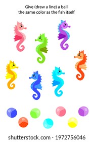 Connect items. Hand motility. Hand preparation for writing. Children's vector template for educational books, developing education, on a marine theme.