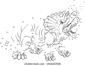 A Connect Or Join Dots To Dot Kids Puzzle Work Sheet Drawing Of A Triceratops Dinosaur