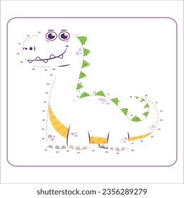 A connect or join dots to dot kids puzzle work sheet drawing of a dinosaur. drawing of a T Rex Tyrannosaurus dinosaur. Dot to Dot Dinosaur Isolated. Coloring and dot educational game. 45