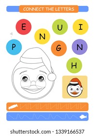 Connect the letters. Printable worksheet for preschool and kindergarten kids. Alphabet learning letters and coloring. Vector illustration.