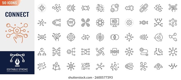 Connect line icon set. Editable stroke. Containing as network, connect, team, link, and more. Vector illustration 