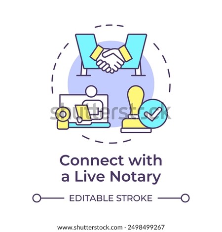 Connect with a live notary multi color concept icon. Electronic notarization, digital transformation. Round shape line illustration. Abstract idea. Graphic design. Easy to use in infographic