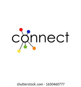 connect logo. black text and network connection symbol. brand identity. business logotype concept. design element. vector template. black yellow orange red green blue illustration