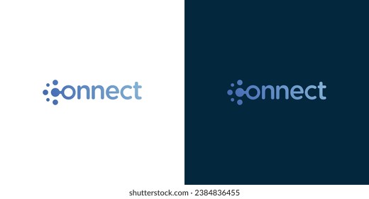 Connect Logo Blue Gradient Circular Rounded with Connected Dots Wordmark Necative Space C. Vector Logo Design Template Element.