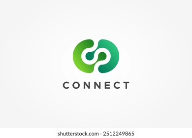 Connect Logo. Blue And Green Initial Letter C and O Linked With Connected Dots Infinity Style Isolated On White Background. Flat Vector Logo Design Template Element Usable For Technology Logos.