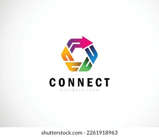 conexión logotipo concepto de diseño de tecnología creativa hexágono flecha marketing finanzas de negocios