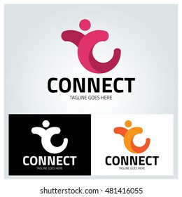  connect logo design template ,Letter C logo ,People logo ,Vector illustration