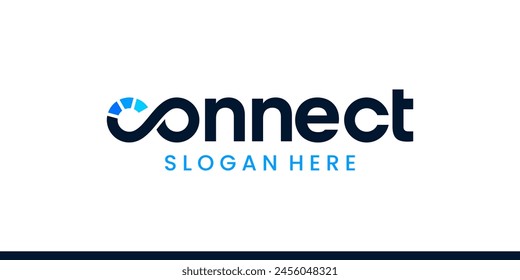 Logo-Design-Wortmarke verbinden. Infinity-Logo mit Technologie-Daten-Fortschritt-Design-Grafik-Symbol-Vektorgrafik