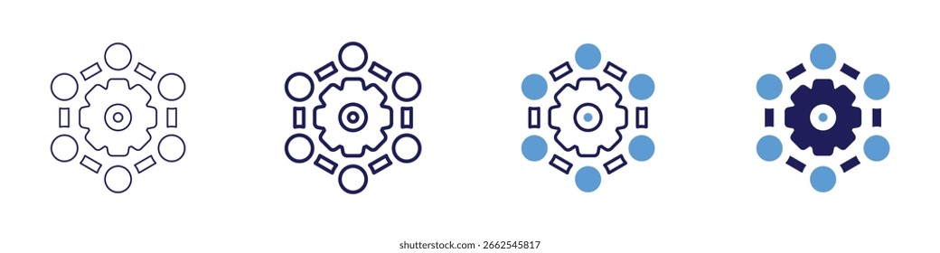 Icono de medios de conexión en 4 estilos diferentes. Línea delgada, línea, línea en negrita, duotono. Estilo duotono. Trazo editable.