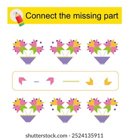 Connect the missing part. Attention task for kids. 