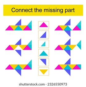 Connect the missing part. Task for the development of attention and logic. Kids activity sheet. Vector illustration of the cartoon airplane.