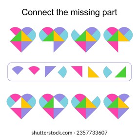 Connect the missing part. Task for the development of attention and logic. Cartoon heart.