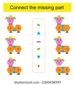 Connect the missing part. Task for the development of attention and logic. Cartoon animal.