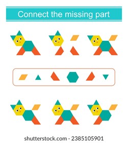 Connect the missing part. Task for the development of attention and logic. Cartoon animal. 