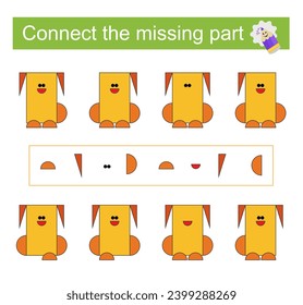 Connect the missing part. Task for the development of attention and logic. Cartoon toy animal. 