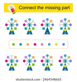 Connect the missing part. Task for the development of attention and logic. Cartoon Ferris wheel. 