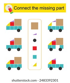 Connect the missing part. Task for the development of attention and logic. Cartoon truck. 