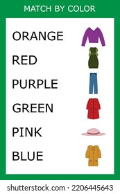 Connect the name of the color and the character of the clothes.  Logic game for children.