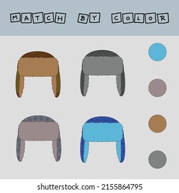 Connect the name of the color and the character of the hat. Logic game for children.
