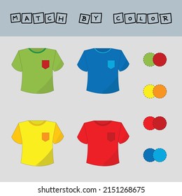 Connect the name of the color and the character of the t-shirt. Logic game for children.
