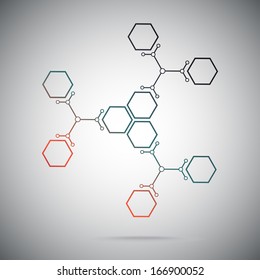 Connect the nine cells. three ternary compounds. gradient red-green. vector graphics