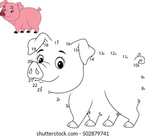 Connect the number to draw the animal educational game for children, Cute little pig