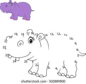 Connect the number to draw the animal educational game for children , Cute hippo