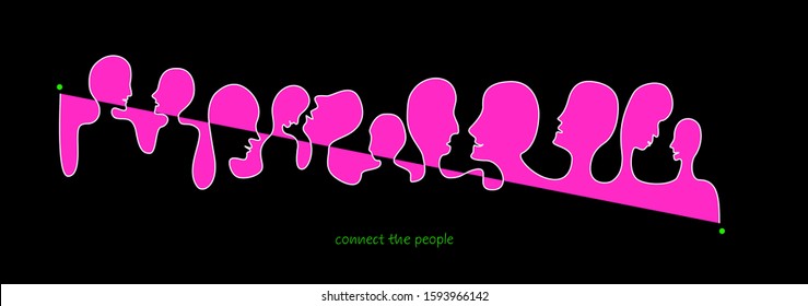 connect the people concept, crowd of pink colored people connected with one  line, communication creative contemporary idea, vector