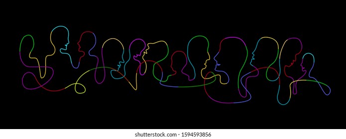 connect the people concept, crowd of vivid colored people connected with each other, communication creative contemporary idea, vector