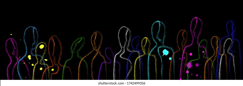 connect the people concept, crowd of vivid colored people, crowd creative contemporary idea, vector