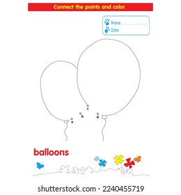 Connect the points and coloring balloons